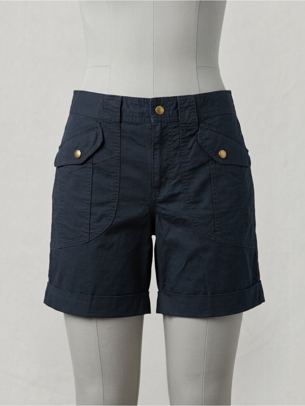 Lauren Ralph Lauren Safari Cargo Shorts Black Gold Button Cotton Cuffed Size 4